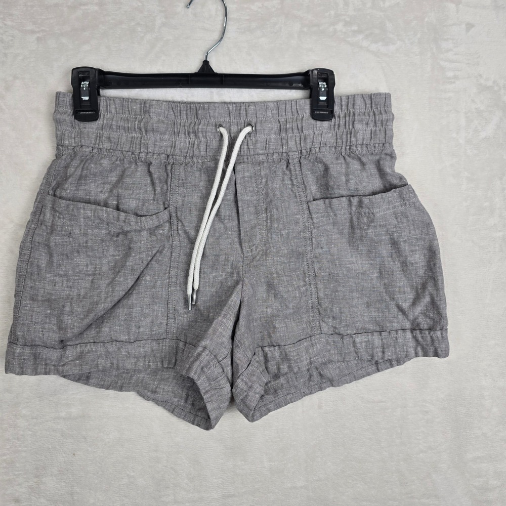 Athleta Cabo Linen 4" Shorts Grey Size 8 447245-02 Smocked Waist Drawstring